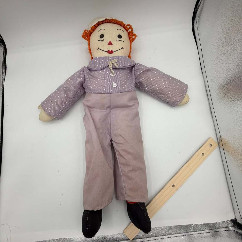 VTG Handmade Raggedy Andy Dolls Soft 18” Vintage Wearing Purple - Picture 7 of 9